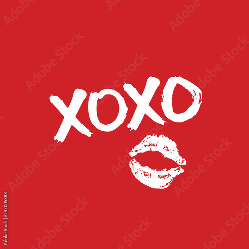 XOXO brush lettering sign, Grunge calligraphic hugs and kisses Phrase, Internet slang abbreviation XOXO symbols, vector illustration
