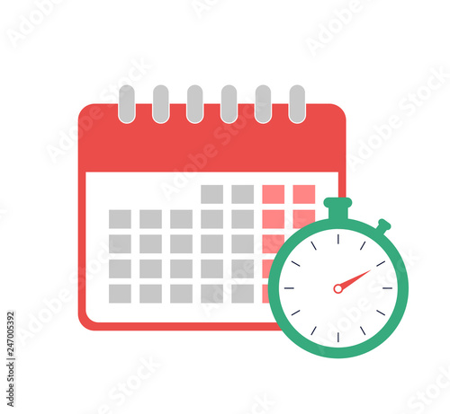 Calendar and stopwatch. Appointed time. Flat style