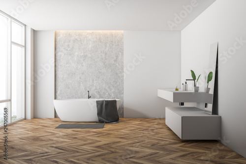 White bathroom interior  tub and sink