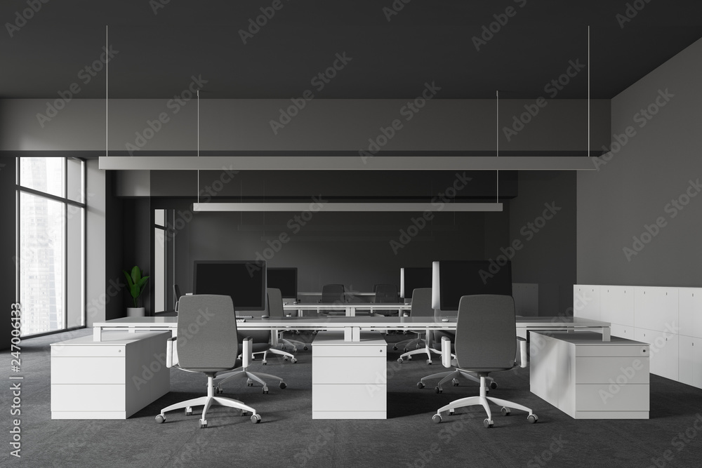 Gray open space office and conference room Gray open space office and conference room