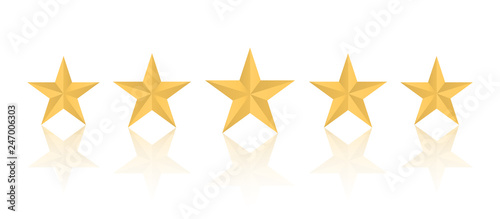 Five golden stars. Evaluation stars.
