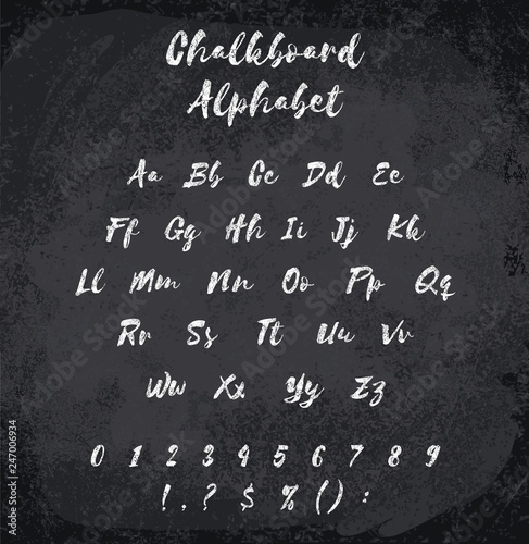 Vector illustration of chalked alphabet. Imitation texture of chalk