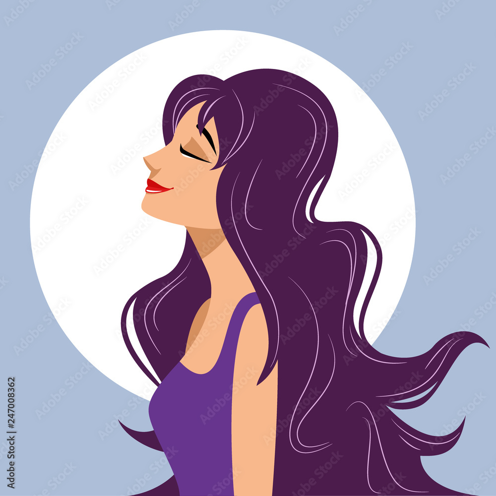 Beautiful young girl with long hair. Cartoon.