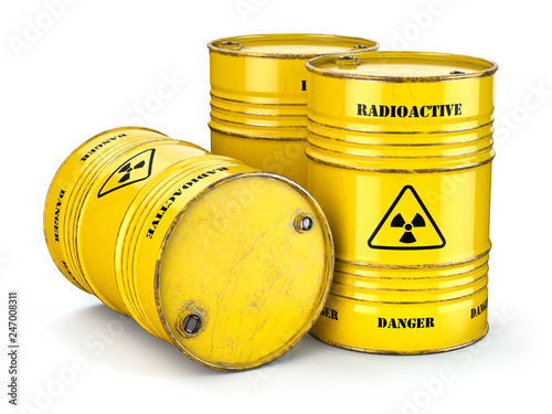 Wallpaper Mural Barrels with radioactive waste isolated on white, Manufacturing of nuclear power and utilization of radioctive materials