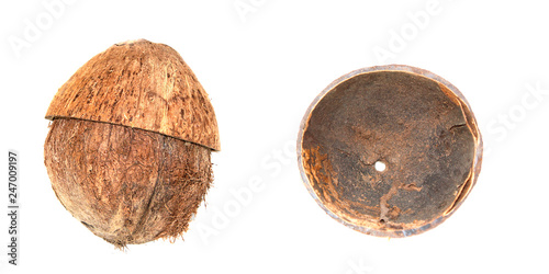 Coconut shell whole isolated on white background.