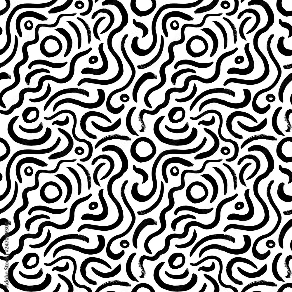Fototapeta premium Seamless pattern with waves and curly lines. Simple geometric texture.