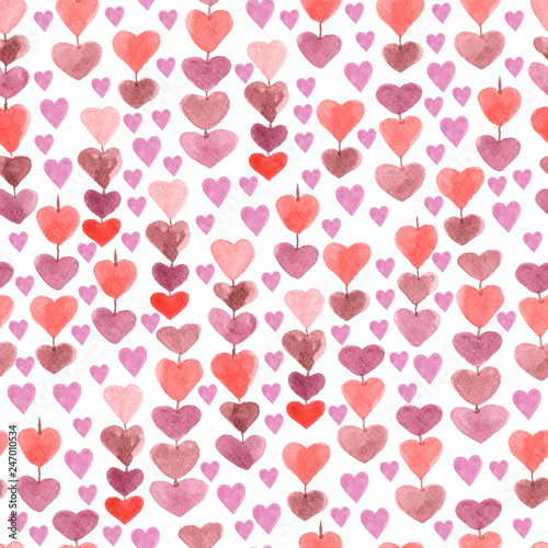 Wallpaper Mural Pattern of chain of hearts. Seamless background for your design.Romantic texture in pastel colors hand drawn with paints.Red,pink and violet colors. Torontodigital.ca