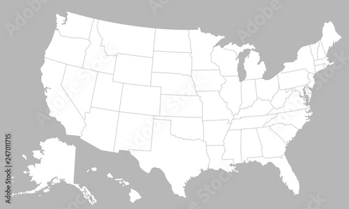 United States of America blank map with states isolated on a white background. USA map background. Vector illustration photo