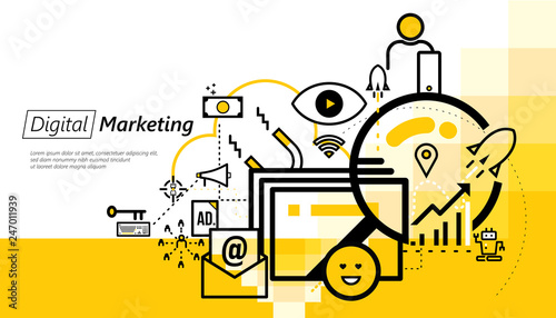 Vector banner design of digital marketing concept.