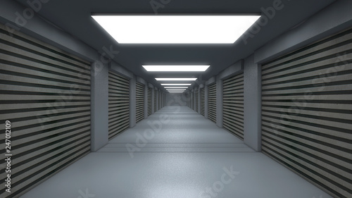 3d render. Futuristic interior corridor architecture