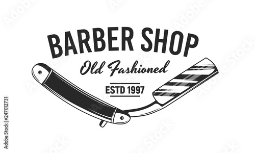 Barber shop razor blade logo. Vintage design logo. Vector illustration