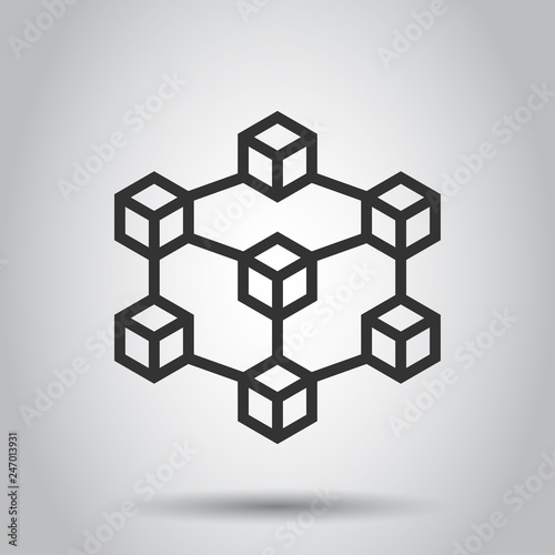 Blockchain technology vector icon in flat style. Cryptography cube block illustration. Blockchain algorithm concept.