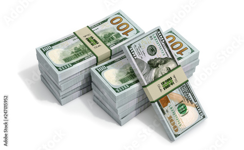 Stack of new 100 Dollar bills - 3D Rendering 