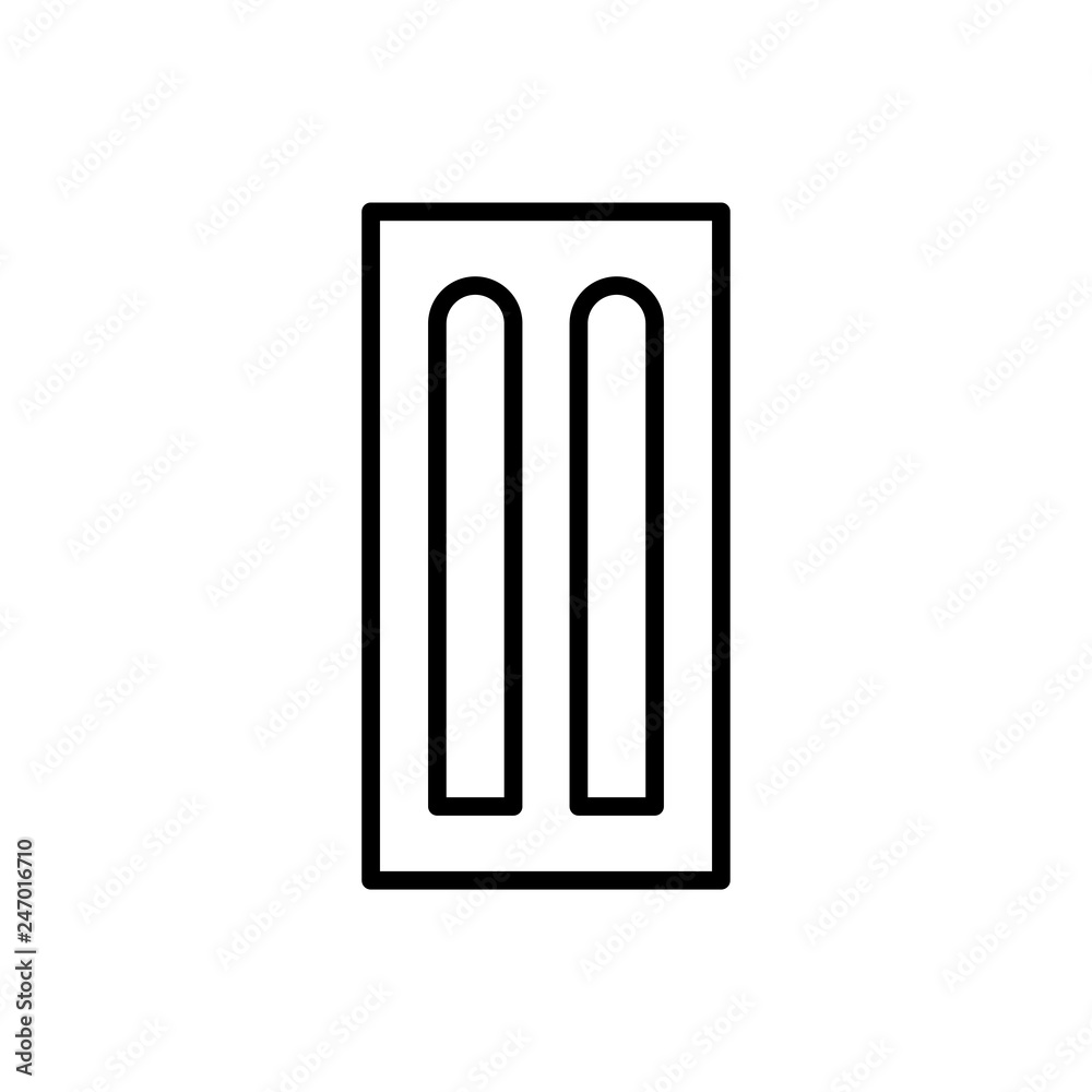 Black & white illustration of closed wooden door. Vector line icon. Isolated object Black & white illustration of closed wooden door. Vector line icon. Isolated object