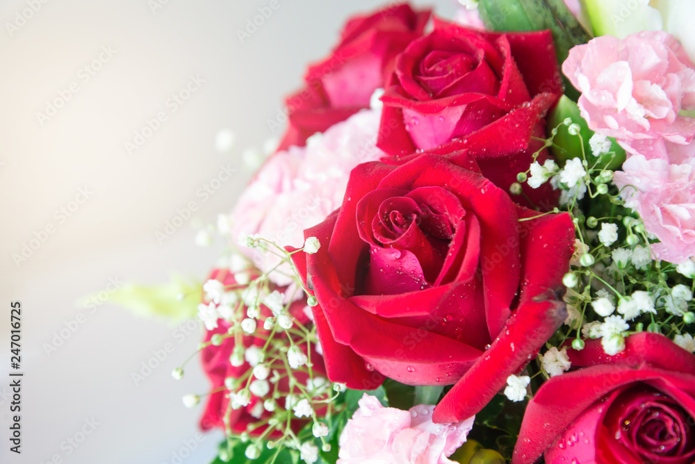 Colorful flower bouquet from red roses ,Roses in a brides flower bouquet.