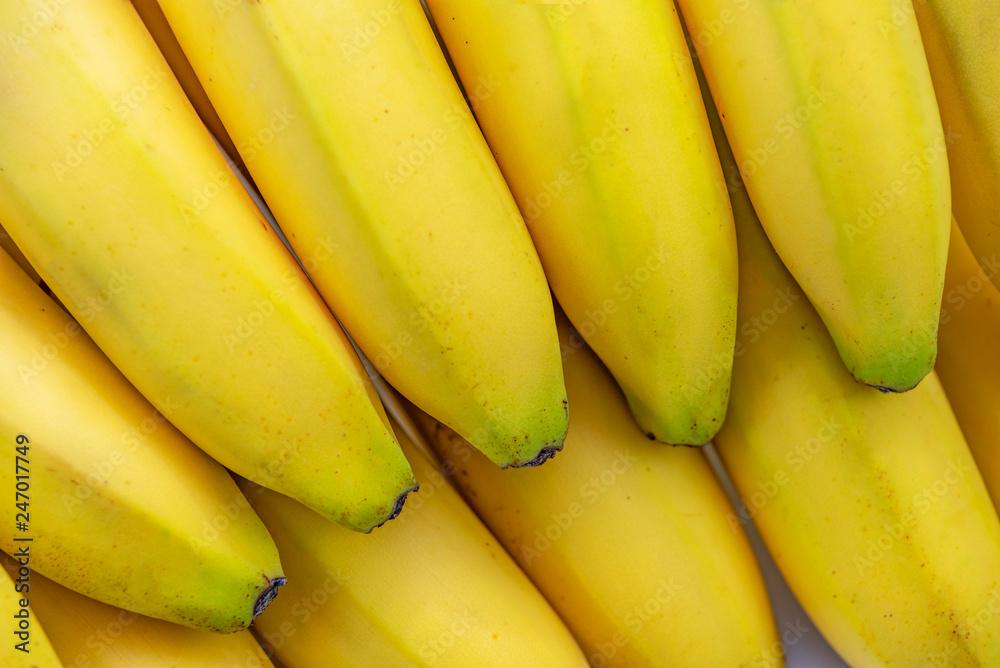 Bunch of fresh and ripe bananas in close-up