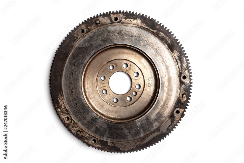 Fototapeta premium Old flywheel isolated on white background.