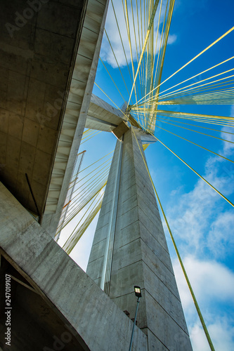Modern architecture. Modern bridges. Cable-stayed bridge in the world, Sao Paulo Brazil, South America. 