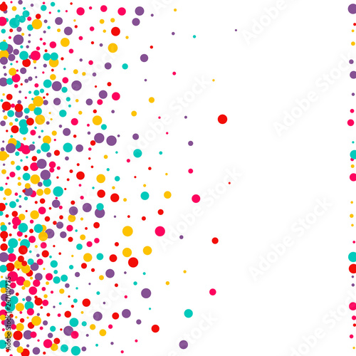 Festive background with multicolored confetti. Yellow, pink, blue circles but against a white background. Flying confetti.