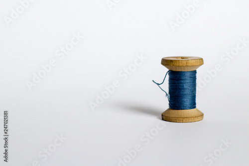 blue vintage thread on white background