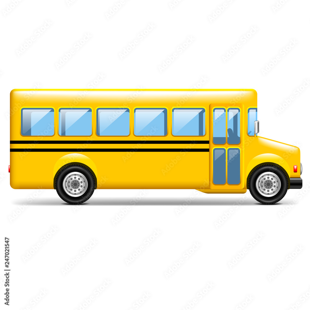 Yellow school bus profile isolated on white vector illustration