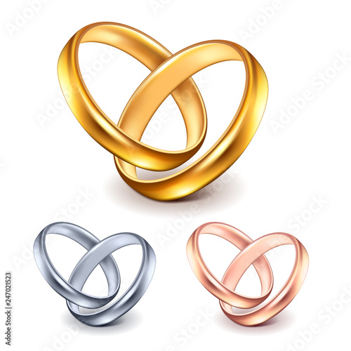 Wedding rings golden and silver isolated on white vector illustration