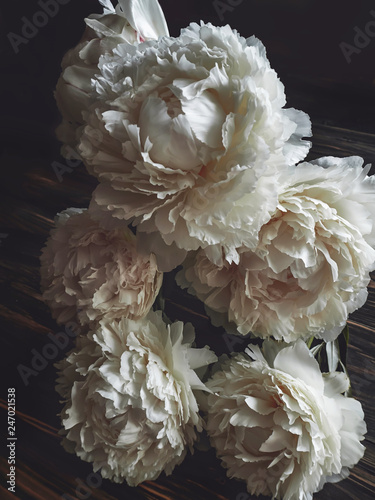Fototapeta Naklejka Na Ścianę i Meble -  white peonies bouquet dark background