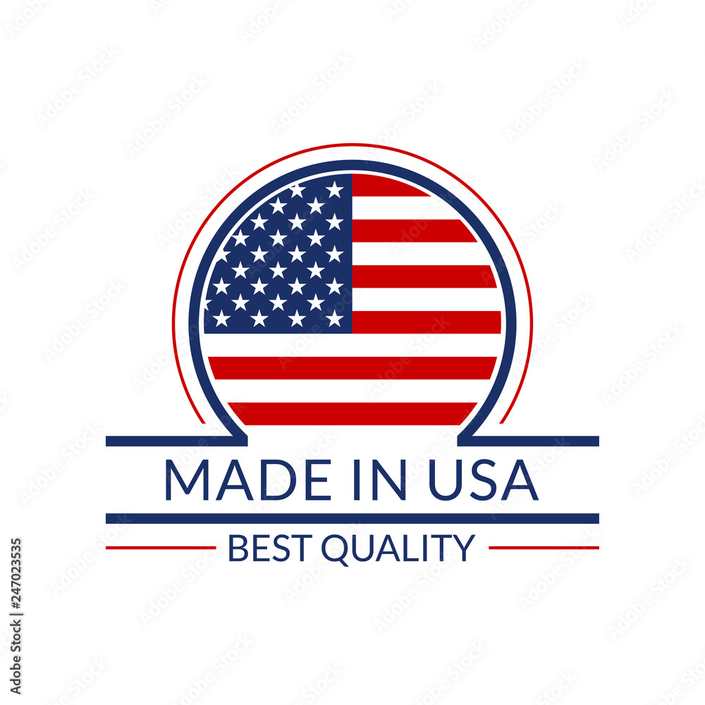 Made in USA icon with American flag. Best quality logo or badge. Vector illustration. 