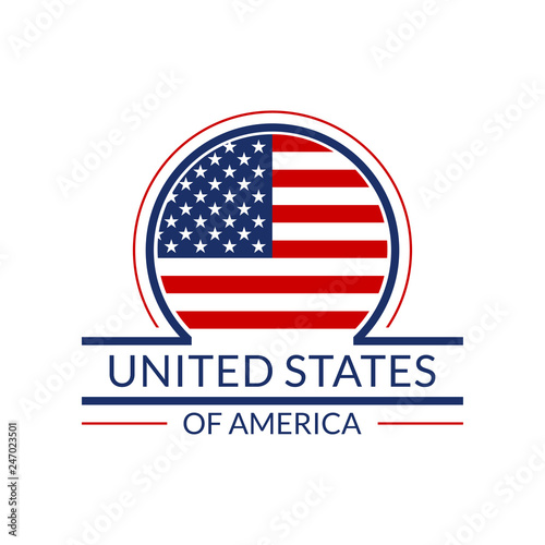 US flag icon. The United States of America circle logo or badge. American round banner. Vector illustration.