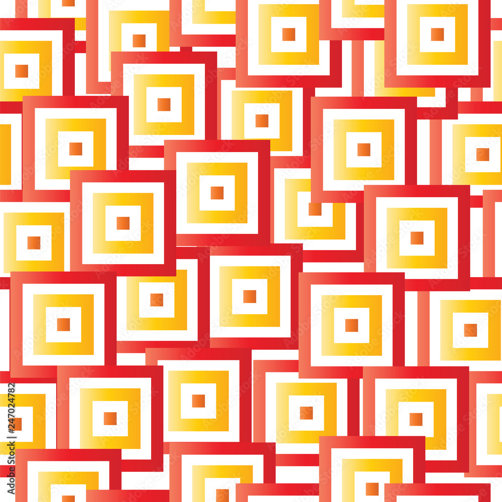 seamless pattern with geometrical shapes - squares in red and yellow colors vector  