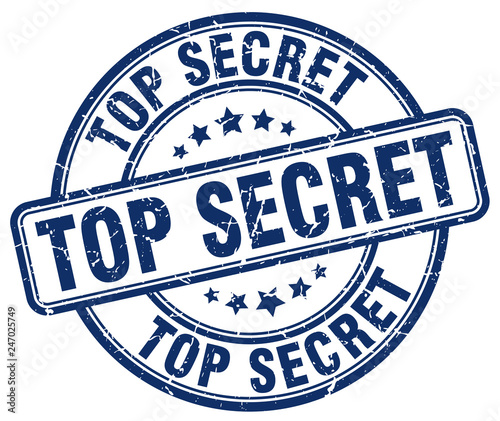 top secret blue grunge round vintage rubber stamp