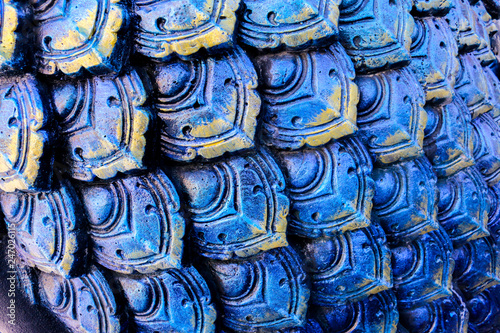 Close up art of Thai design pattern of Naga scales.