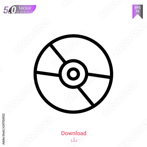 Outline compact-disc icon isolated on white background. Line pictogram. Graphic design  mobile application  logo  user interface. Editable stroke. EPS10 format vector illustration