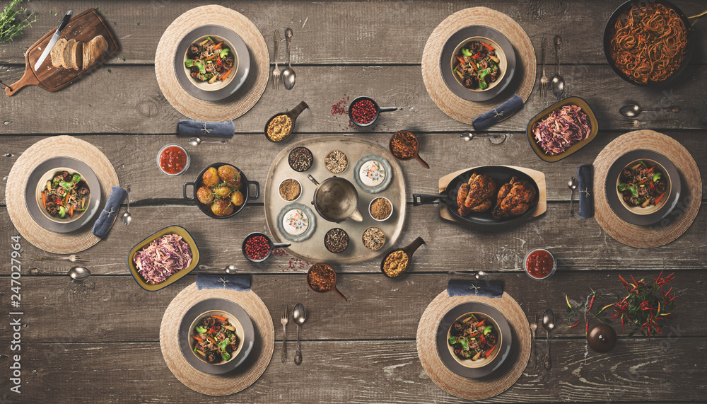 Fototapeta premium wonderfully designed dining table top view.