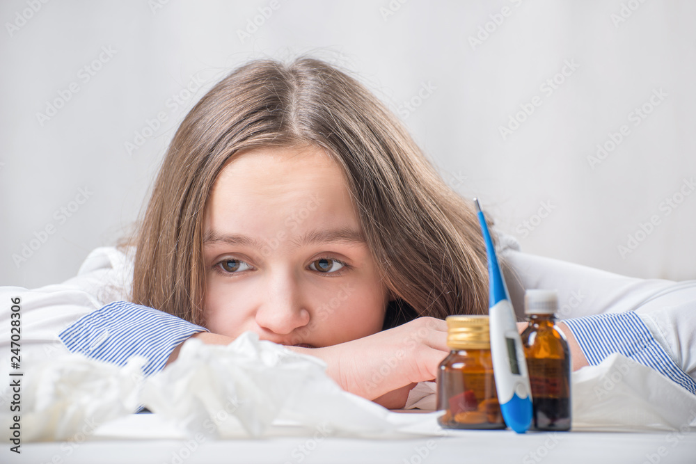Sad sick child girl Sad sick child girl