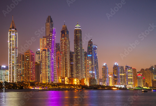 View Ffrom Promenade on Dubai Marina Modern Towers in the Evening