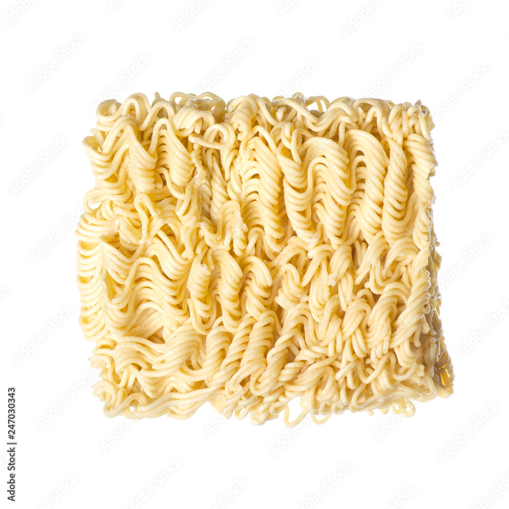 Dry noodles raw food on white background isolation, top view Dry noodles raw food on white background isolation, top view