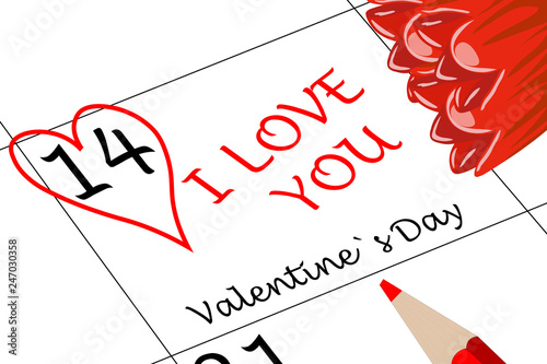 Valentin`s Tag Ich Liebe Dich mit Herz Blumen und Stift