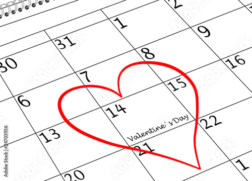 Valentin`s Tag Ich Liebe Dich Kalenderblatt mit Herz
