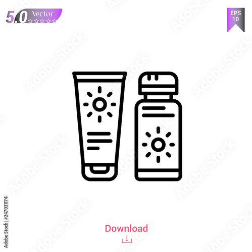 Outline sun-cream icon isolated on white background. Line pictogram. Graphic design, mobile application, logo, user interface. Editable stroke. EPS10 format vector illustration