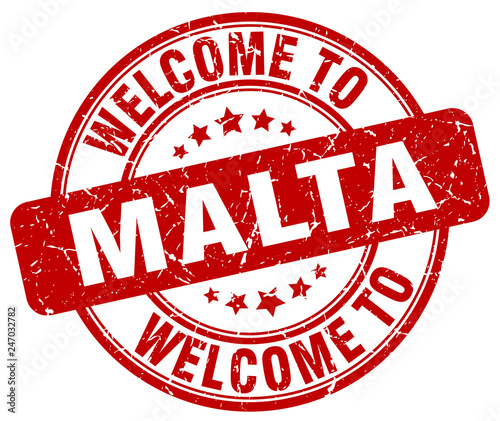 welcome to Malta red round vintage stamp