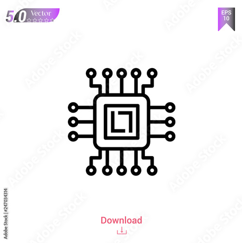 Outline microchip icon isolated on white background. Line pictogram. Graphic design, mobile application, logo, user interface. Editable stroke. EPS10 format vector illustration