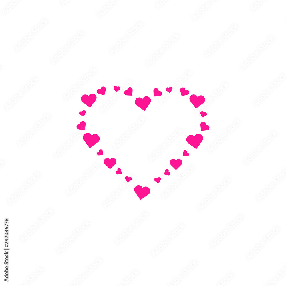 Confetti cover. Frame from hearts. White background. Love Vector Design, Heart Logo Illustration