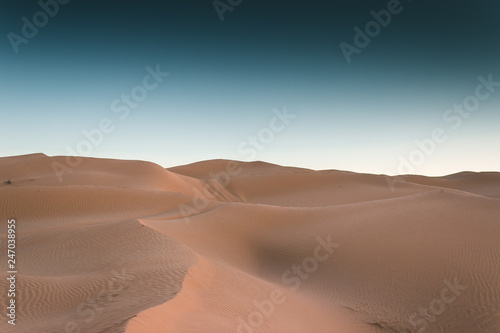 Most beautiful sunset in the Sahara Desert  sandy dunes in Tunisia
