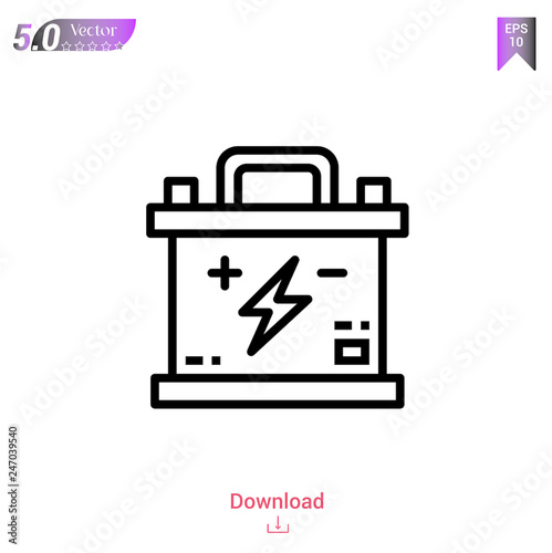Outline battery icon isolated on white background. Line pictogram. Graphic design, mobile application, logo, user interface. Editable stroke. EPS10 format vector illustration