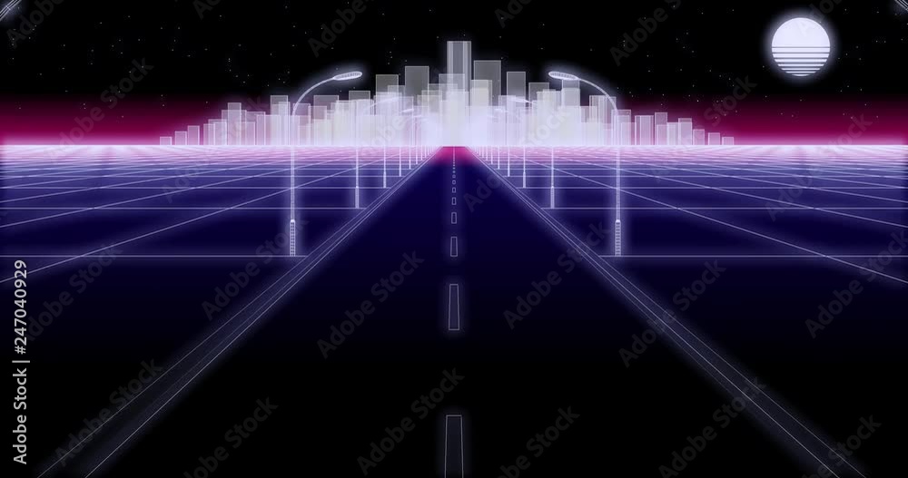 night city road 80 Retro Background Loop 3d render