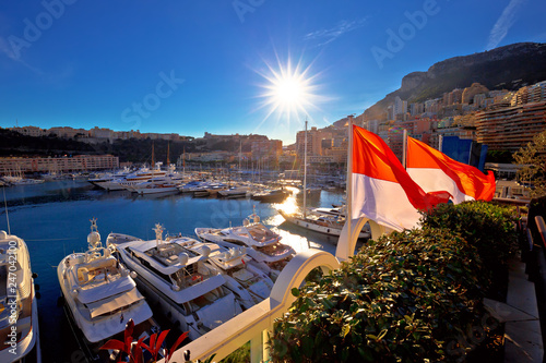 Monte Carlo yachting harbor and colorful waterfront sun haze view © xbrchx