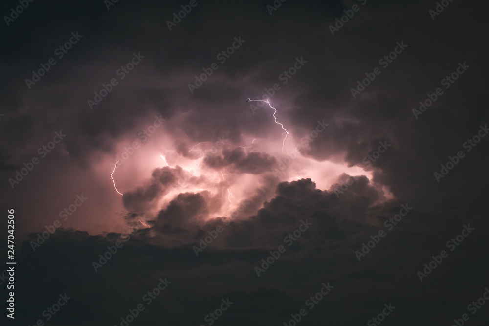 Incredible lightning storm, summer day