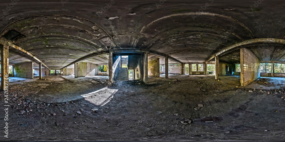 Full spherical seamless hdri panorama 360 degrees angle view concrete structures abandoned unfinished building. 360 panorama in equirectangular equidistant projection, VR AR content Full spherical seamless hdri panorama 360 degrees angle view concrete structures abandoned unfinished building. 360 panorama in equirectangular equidistant projection, VR AR content