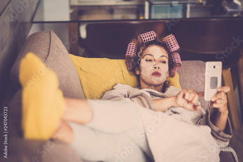 Photos Vintage style and relax at home for attractive woman in private space with face